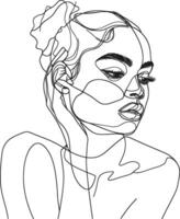 AI generated aesthetic woman with continuous line art style black color only vector