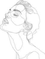 AI generated aesthetic woman with continuous line art style black color only vector