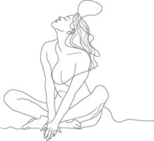 AI generated aesthetic woman with continuous line art style black color only vector