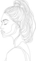 AI generated aesthetic woman with continuous line art style black color only vector