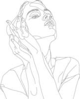 AI generated aesthetic woman with continuous line art style black color only vector