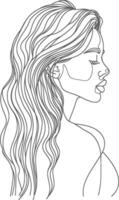 AI generated aesthetic woman with continuous line art style black color only vector