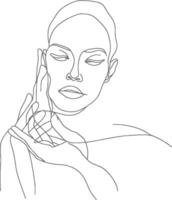 AI generated aesthetic woman with continuous line art style black color only vector