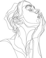 AI generated aesthetic woman with continuous line art style black color only vector