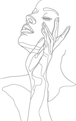 AI generated aesthetic woman with continuous line art style black color only