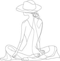 AI generated aesthetic woman with continuous line art style black color only vector