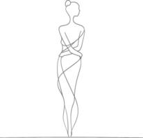 AI generated aesthetic woman with continuous line art style black color only vector