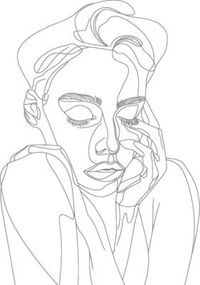 AI generated aesthetic woman with continuous line art style black color only