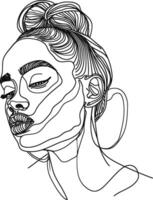 AI generated aesthetic woman with continuous line art style black color only vector