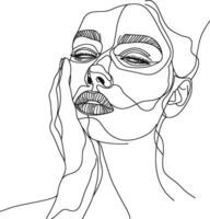 AI generated aesthetic woman with continuous line art style black color only vector