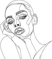 AI generated aesthetic woman with continuous line art style black color only vector