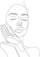 AI generated aesthetic woman with continuous line art style black color only vector