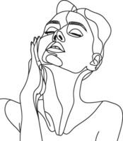 AI generated aesthetic woman with continuous line art style black color only vector