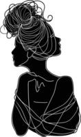 AI generated aesthetic woman with continuous line art style black color only vector