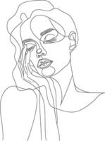 AI generated aesthetic woman with continuous line art style black color only vector