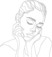 AI generated aesthetic woman with continuous line art style black color only vector