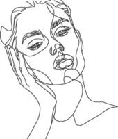 AI generated aesthetic woman with continuous line art style black color only vector