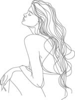 AI generated aesthetic woman with continuous line art style black color only vector