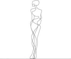 AI generated aesthetic woman with continuous line art style black color only vector