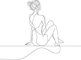 AI generated aesthetic woman with continuous line art style black color only vector