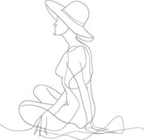 AI generated aesthetic woman with continuous line art style black color only vector