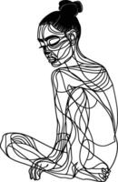 AI generated aesthetic woman with continuous line art style black color only vector