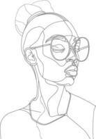 AI generated aesthetic woman with continuous line art style black color only vector