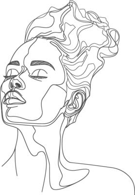 AI generated aesthetic woman with continuous line art style black color only