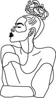 AI generated aesthetic woman with continuous line art style black color only vector