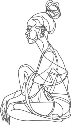 AI generated aesthetic woman with continuous line art style black color only