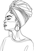 AI generated aesthetic woman with continuous line art style black color only vector