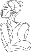 AI generated aesthetic woman with continuous line art style black color only vector