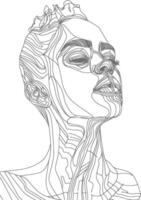 AI generated aesthetic woman with continuous line art style black color only vector