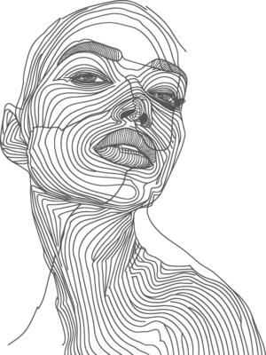 AI generated aesthetic woman with continuous line art style black color only
