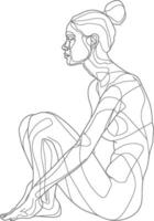 AI generated aesthetic woman with continuous line art style black color only vector