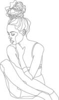 AI generated aesthetic woman with continuous line art style black color only vector