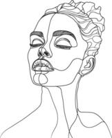 AI generated aesthetic woman with continuous line art style black color only vector