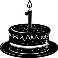 AI generated anniversary cake with number one shaped candle black color only vector