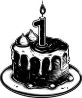 AI generated anniversary cake with number one shaped candle black color only vector
