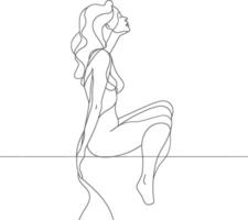 AI generated aesthetic woman with continuous line art style black color only vector
