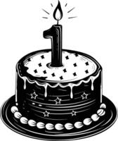 AI generated anniversary cake with number one shaped candle black color only vector