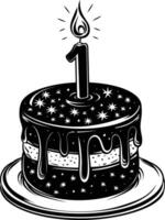 AI generated anniversary cake with number one shaped candle black color only vector