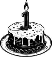 AI generated anniversary cake with number one shaped candle black color only vector