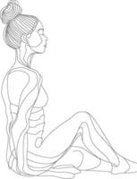 AI generated aesthetic woman with continuous line art style black color only vector