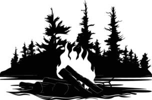 AI generated Silhouette bonfire simple style black color only vector