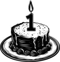 AI generated anniversary cake with number one shaped candle black color only vector