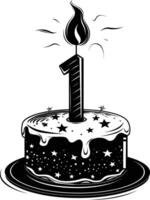 AI generated anniversary cake with number one shaped candle black color only vector