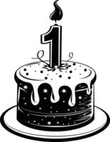 AI generated anniversary cake with number one shaped candle black color only vector