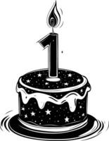 AI generated anniversary cake with number one shaped candle black color only vector