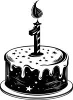 AI generated anniversary cake with number one shaped candle black color only vector